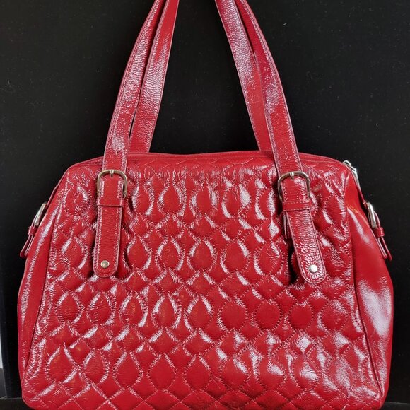 Hobo International Red Leather Shoulder Bag Buffalo Check Lining Satchel Handbag - Picture 3 of 13